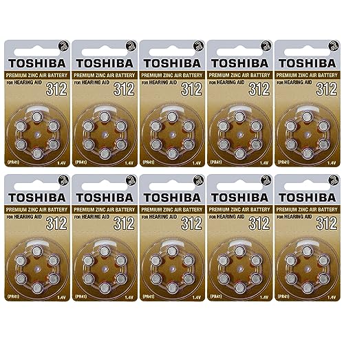 Toshiba Hearing Aid Batteries Size 312, PR41, (60 Batteries)