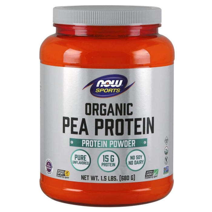 NOW Sports Nutrition, Certified Organic Pea Protein 15 Grams, Unflavored Powder, 1.5-Pound