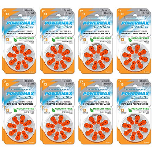 Powermax Size 13 Hearing Aid Batteries, Orange Tab, 128 Count