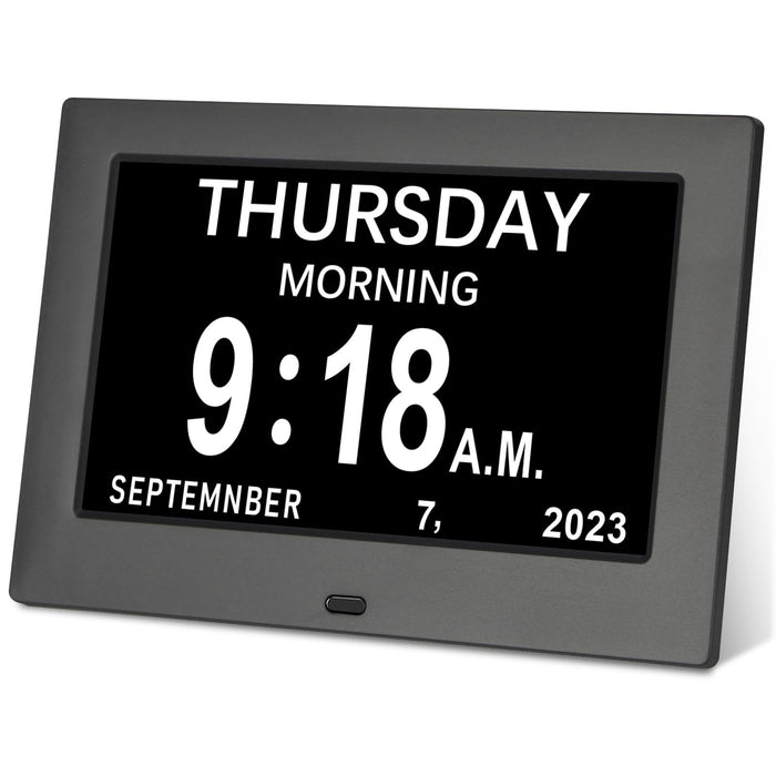 Golony 7 inch Digital Day Dementia Clock for Seniors, Large Medication Reminders Calendar Clock with Day of The Week, Date Time for Elderly Vision Impaired, Memory Loss, Black