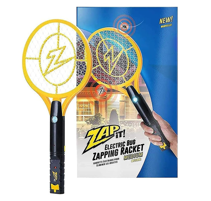 Zap It! Bug Zapper - Rechargeable Mosquito, Fly Killer & Bug Zapper Racket - Electric Fly Swatter Racket - 4,000 Volt - USB Charging, Super-Bright LED Light to Zap in The Dark - Safe to Touch (Medium)