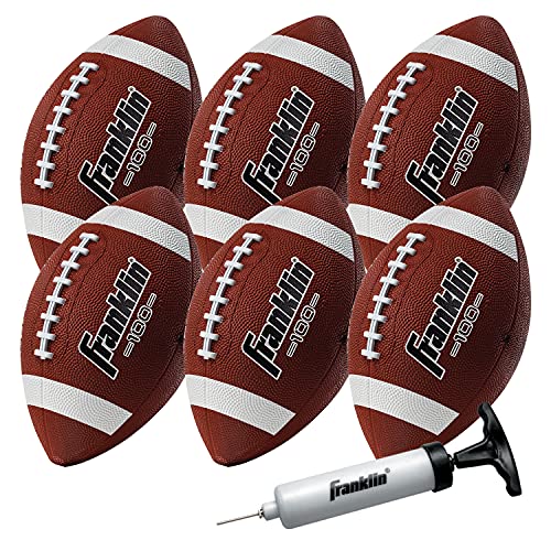 Franklin Sports Junior Footballs - Grip-Rite 100 - Kids Junior Size Rubber Footballs - Youth Footballs - 6 Pack of Footballs with Pump - Brown/White