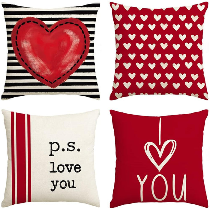 Valentines Day Outdoor Pillow Covers, 18 x 18 inch Set of 4 Waterproof Throw Pillow Cases, Love Cushion Decor for Home Outside Patio Front Porch House Farmhouse(Love D)