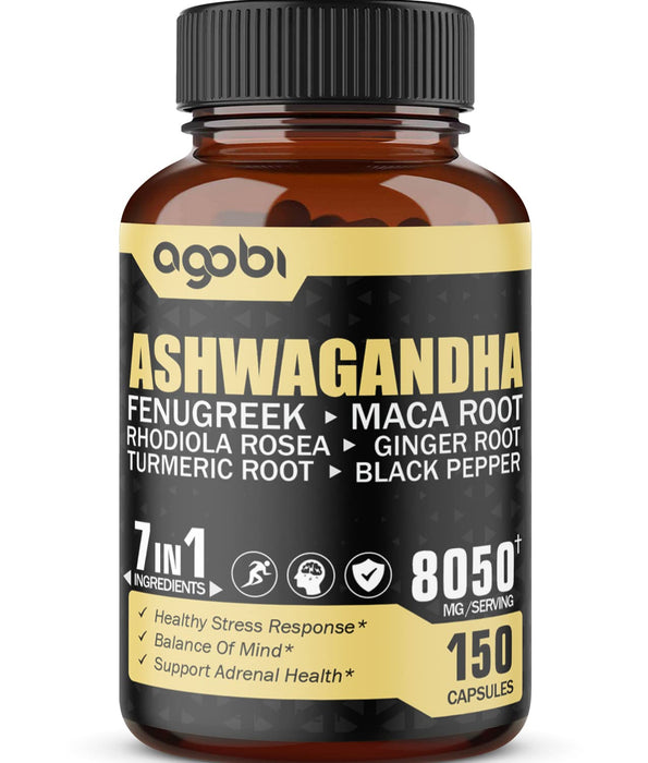 Ashwagandha Extract Capsules 7 Herbal Ingredients 8050 mg - Blended Fenugreek, Maca, Turmeric, Rhodiola, Ginger & Black Pepper - Sleep, Spirit, Immune & Energy Support - 5-Month Supply