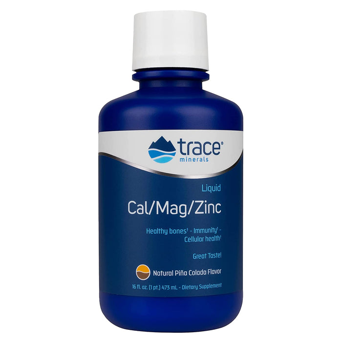 Trace Minerals | Liquid Cal/Mag/Zinc | Calcium, Magnesium, Zinc, Vitamin D3 | Dietary Supplement Supports Tissue, Muscle, and Bone Density | Natural Piña Colada Flavor | 32 Servings, 16 fl oz