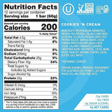 No Cow High Protein Bars, Cookies 'N Cream, 22g Plant Based Vegan Protein, Keto Friendly, Low Sugar, Low Carb, Low Calorie, Gluten Free, Naturally Sweetened, Dairy Free, Non GMO, Kosher, 12 Pack