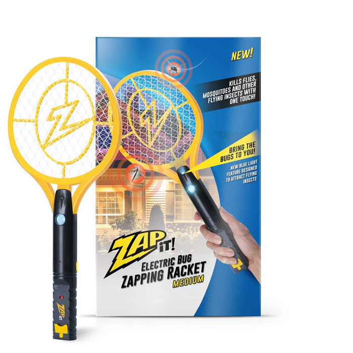 ZAP IT! Bug Zapper Rechargeable Bug Zapper Racket W/ Blue Light Attractant, 4,000 Volt, USB Charging Cable