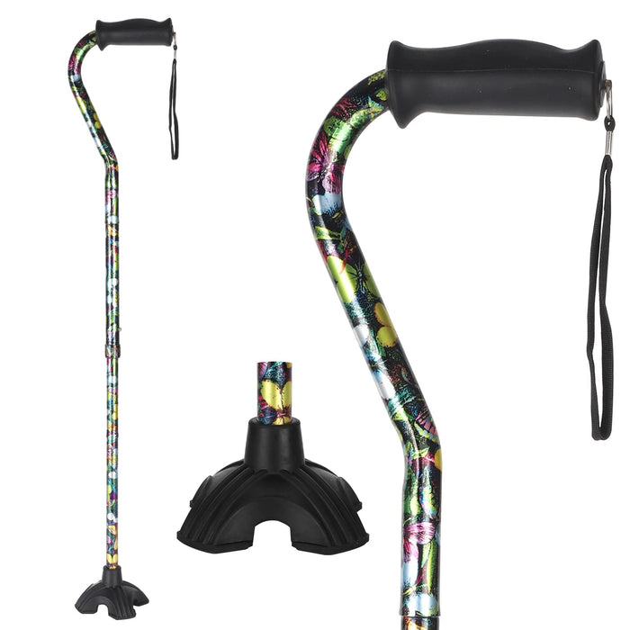 LIXIANG Walking Cane for Women & Men Adjustable Walking Stick,Folding Cane with Soft Sponge Offset Handle,Lightweight,Suitable for Arthritis,The Elderly and The Disabled Butterflies and Flowers