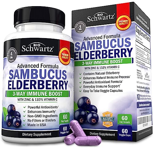 Elderberry with Zinc and Vitamin C for Adults - Immune Support Vitamins for Women and Men Natural Elderberries Black Sambucus Capsules - Immune Defense Multiminerals Supplement, Gluten-Free, 60 Ct