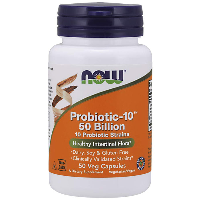 NOW Supplements, Probiotic-10™, 50 Billion, with 10 Probiotic Strains, Strain Verified, 50 Veg Capsules