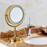 Cavoli 8.5 inch LED Makeup Mirror with 10X Magnification,has Three Colors Lights,Extendable Bathroom Mirror,Tabletop Two-Sided, Antique Brass Finish(8.5in,10X) (Gold, 10x Magnification)