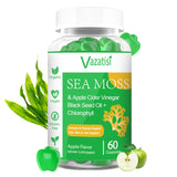 Vazatisi Organic Irish Sea Moss Gummies with Black Seed Oil, Chlorophyll - Thyroid, Digestion, Mood, Energy, Immune Support - Adults & Kids, Women & Men - 60 Vegan Gummies