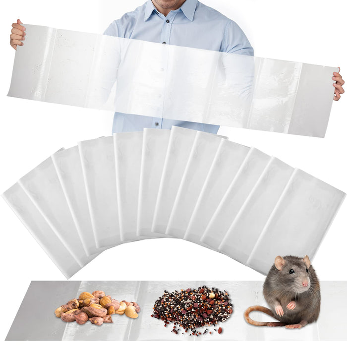 Qualirey Sticky 47 Inch Ultra Large Mouse Trap Mouse Glue Traps Sticky Rat Trap That Work for Trapping Rats Roaches Rodents Heavy Duty Pre Baited Mats Indoor Outdoor Catch Pest Trap (White, 12 Pcs)