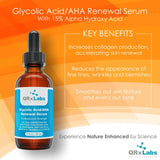 Glycolic Acid/AHA 15% Renewal Serum for Face - Intensive Brightening, Smoothing, Exfoliant for Night or Day - Fine Lines, Dark Spots and Wrinkles Treatment - 1 fl oz bottle
