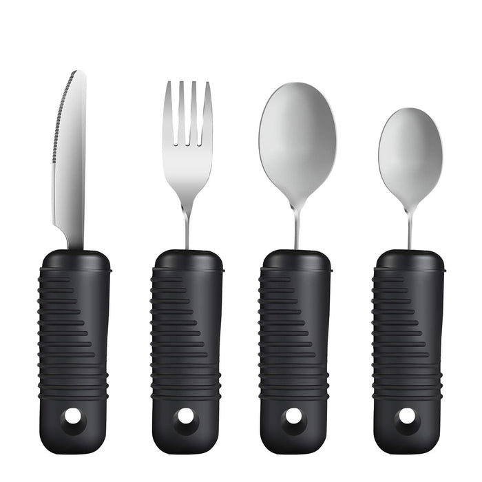 YPC Adaptive Utensils,Easy Grip Silverware,Built Up Bendable Fork,Teaspoon,Tablespoon and Knife for Tremors,Adults,Elderly,Arthritis and Parkinsons,4 Piece Set