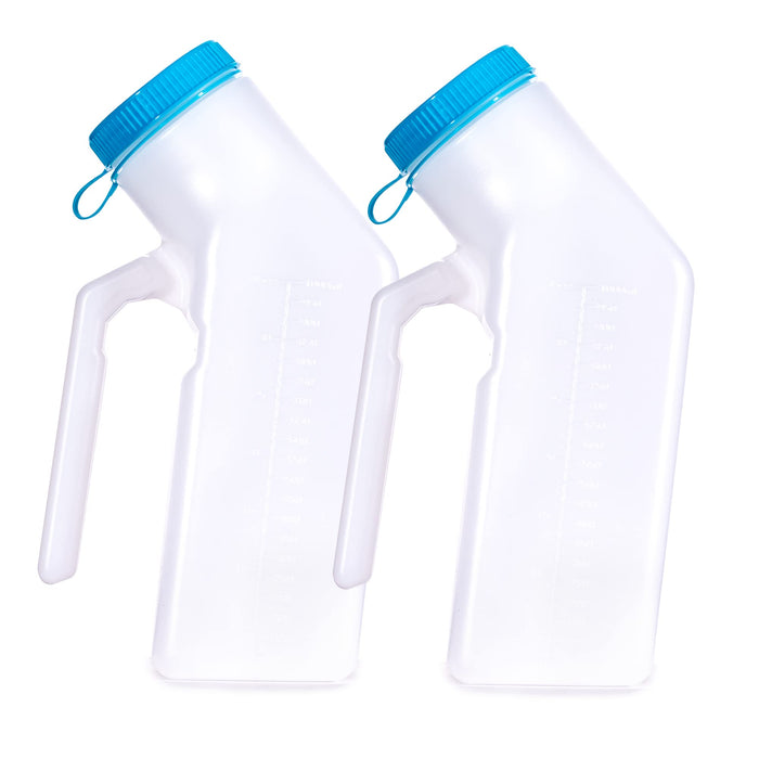 Rognik Portable Urinals for Men & Elderly Bottle with Glow Lid in The Dark, Screw Cap 1000ml-Male Urinal Pee Bottle with Spill Proof Plastic Jar for Travel & Urine Collection Pack of 2