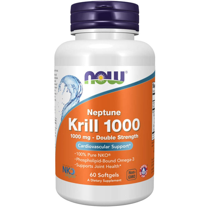 NOW Supplements, Neptune Krill, Double Strength 1000 mg, Phospholipid-Bound Omega-3, 60 Softgels