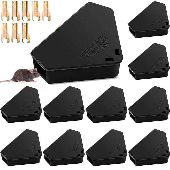 12 Pcs Mice Station with Keys Mouse Bait Stations Waterproof Mice Stations Outdoor Mice Traps Bait Boxes for Mice Indoor Outdoor, Bait Not Included, Suitable for Small Mice (Black)