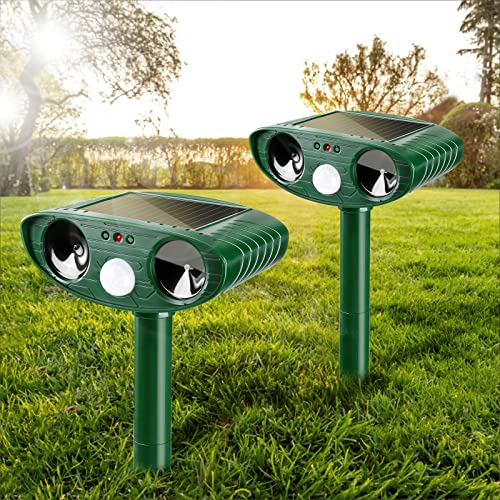 Lubatis 2 Pack Solar Animal Repellent Ultrasonic Animal Repeller Cat Repellent Outdoor Waterproof for Cat Squirrel Deer Raccoon Skunk Rabbit Fox and More