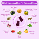 Vegan Sea Moss Gummies with Elderberry, Bladderwrack, Burdock, Echinacea, Apple Cider Vinegar, Chlorophyll, Vitamin C, D & Zinc Supplement for Women, Men, Adults & Kids, Blueberry Flavor 60Ct