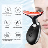 Firming Wrinkle Removal Device for Neck Face, Double Chin Vibration Facial Massager with Three Uses LED Heat Modes for Skin Care Tightens and Lifts （Black）