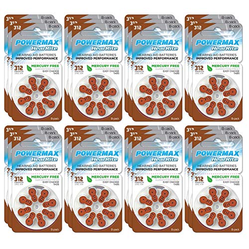 Powermax Size 312 Hearing Aid Batteries, Brown Tab, Made In the USA, 192-Count
