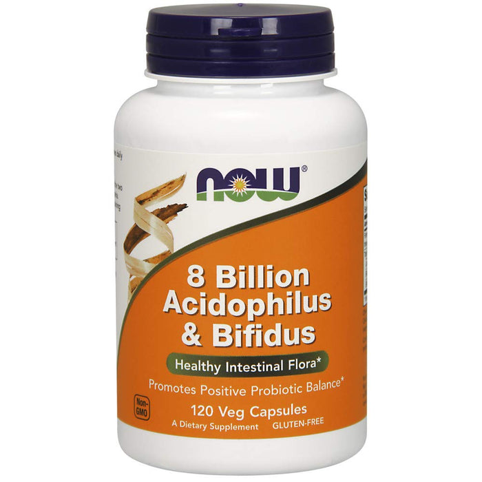 NOW Supplements, 8 Billion Acidophilus & Bifidus, Dairy, Soy and Gluten Free, Strain Verified, 120 Veg Capsules