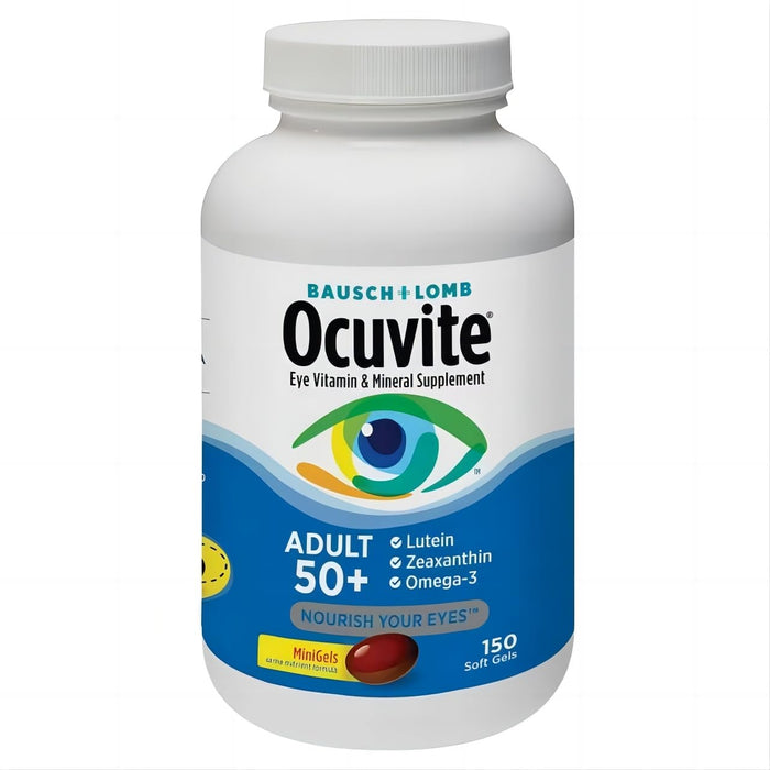 Adult 50+ Eye Vitamin & Mineral，with Lutein, Zeaxanthin, Omega-3, zinc, Copper, Vitamin C and Vitamin E. 150 Softgels (1 Pack)