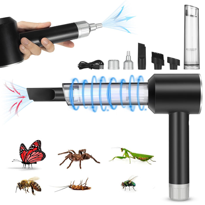 Bug Vacuum Catcher, Spider and Insect Catcher Traps, Rechargeable Bug Catcher with Brush Head & Charging Line & Multifunctional Suction Nozzle for Stink Bug, Moth, Cockroach, Spider, Ant, Black