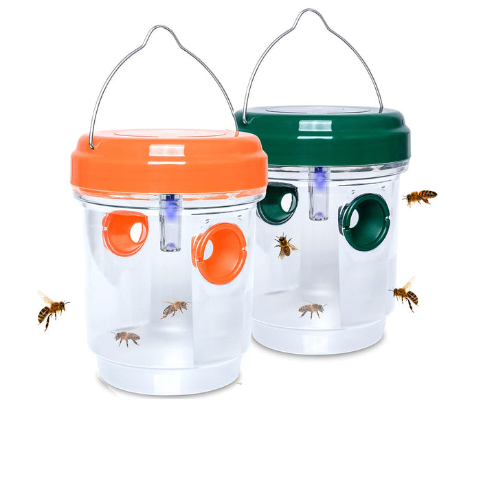 2 Pack Solar Bee Traps for Outside, Wasp Trap Hanging, Hornet Traps, Yellow Jackets Killer, Bee Wasp Catcher Outside Garden