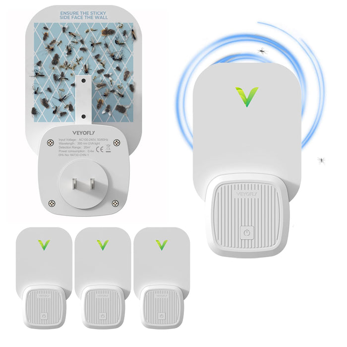 VEYOFLY, Flying Insect Trap, Insect Catcher, Indoor Fly Trap, Safer Home, Fruit Fly Traps for Gnat, Moth, Mosquito, Bug Light Plug in Insect Killer (4 Device + 12 Glue Cards)