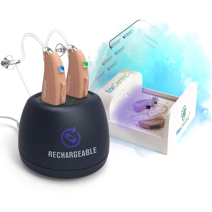 [Bundle] EarCentric EasyCharge Rechargeable Hearing Aids (Beige) + RapidDry Dehumidifier Dryer [UV-C Ultraviolet]