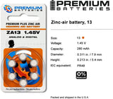 Premium Batteries Size 13 ZA13 P13 PR48 1.45V Zinc Air Hearing Aid Batteries Orange Tab (60 Batteries)