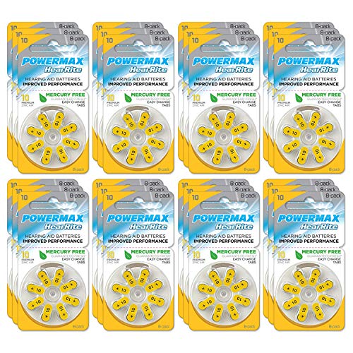 Powermax Size 10 Hearing Aid Batteries, Made In USA, Yellow Tab, 192 Count