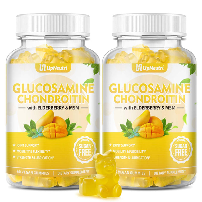 Sugar Free Glucosamine Chondroitin Gummies, Extra Strength 1500mg Glucosamine with Chondroitin MSM & Elderberry & Turmeric, Joint Support Supplement for Men & Women Move Free Joint Health