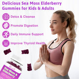 Vegan Sea Moss Gummies with Elderberry, Bladderwrack, Burdock, Echinacea, Apple Cider Vinegar, Chlorophyll, Vitamin C, D & Zinc Supplement for Women, Men, Adults & Kids, Blueberry Flavor 60Ct