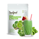 Sunfood Superfoods Supergreens and Protein Powder with Probiotics, 19 Superfoods & 23g Vegan Protein, Digestive Enzymes for Gut Health, Gluten Free, Vegan, Plant Based, Organic, Non GMO, 8 oz Bag