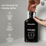 Black Wolf Charcoal Powder Body Wash for Men, 1 Liter - Charcoal Powder & Salicylic Acid Reduce Acne Breakouts & Cleanse Your Skin from Toxins & Impurities - Rich Lather for Full Coverage, Deep Clean