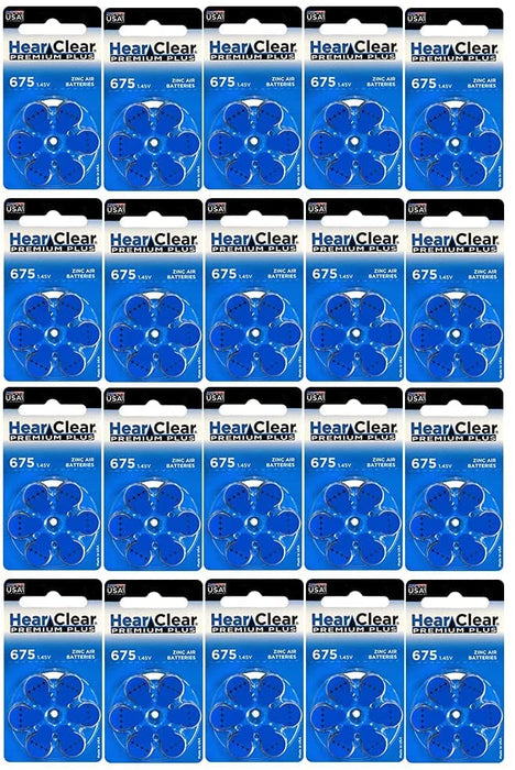 Hear Clear Size 675 PR44 Hearing Aid Batteries Blue Tab (120 Batteries)