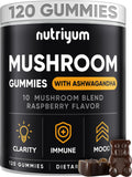 nutriyum Mushroom Gummies 10 Blend - Lions Mane Ashwagandha Turkey Tail Cordyceps Chaga Reishi Mushroom Complex - 120 pcs - NMG-V-1