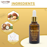 LightenUp, Skin brightening Serum | 1 Fl oz / 30 ml | for Face, Armpits, Hands, Knees and Body | with Argan Oil and Shea Butter