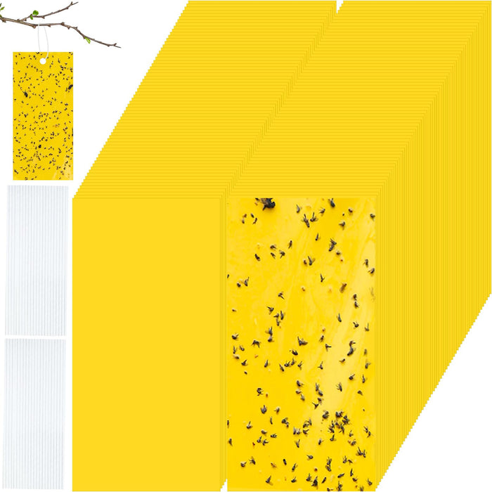 Qualirey 100 Pcs Double Sided Sticky Traps for Flying Plant Insect Like White Flies Aphids 7.87 x 3.9 Inch Sticky Gnat Traps Killer Fruit Fly Traps for Indoor Outdoor Including Twist Ties (Yellow)