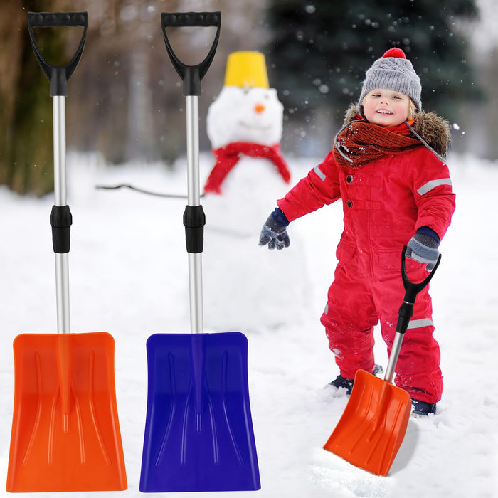 2 Pack Kids Snow Shovel, Adjustable Snow Shovels 27.5-35.5 inch with Non-Slip Handle, Durable Portable Shovel for Snow Driveway Vehicle Road Beach (Orange & Blue)