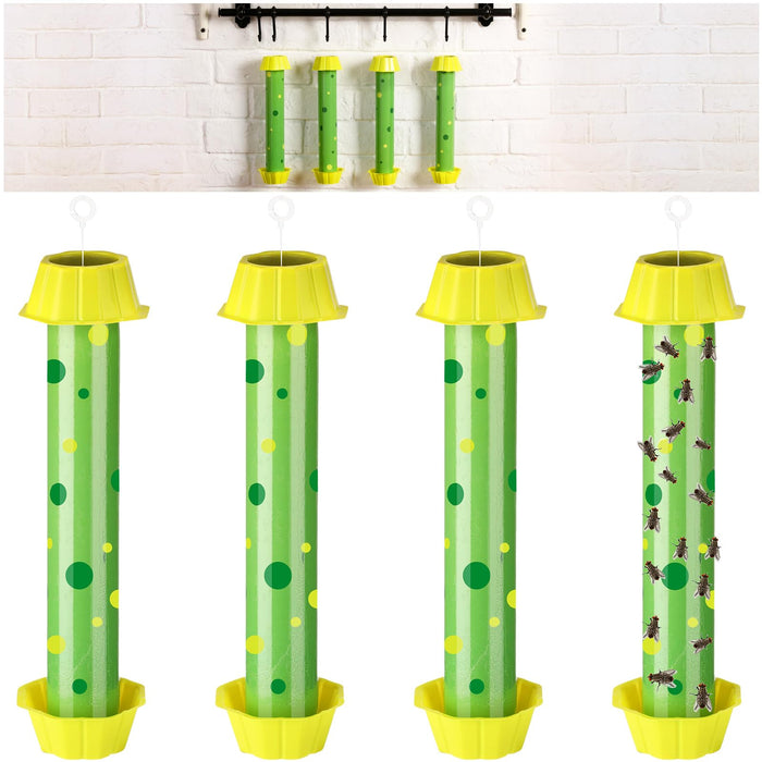 Qualirey 4 Pcs Sticky Fly Trap Fly Stick with Hanging Hook Adhesive Mosquito Catcher for Indoor Outdoor Trap Houseflies and Flying Insects Bee Wasp Moth Fly, 10.2 x 2.5 Inch