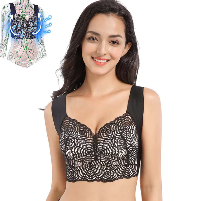 ANSUSIC Slimory Prettyhealth Lymphvity Detoxification and Shaping & Powerful Lifting Bra, Detox Sexy Lace Wireless Lifting Bra(Black-2XL)