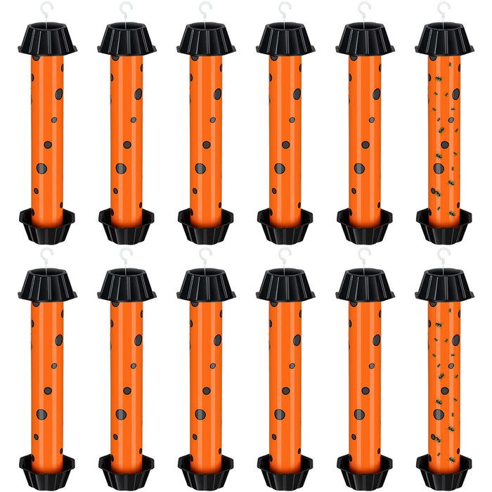 12 Pcs Sticky Fly Trap Fly Stick Indoor Outdoor Long Lasting Adhesive Fly Catcher with Hanging Hook for Wasps Gnats Bugs Insects Moths Fruit Flies Mosquitoes Spiders Fleas (Orange, Black)