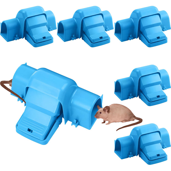 Kittmip 6 Pcs Dual Entry Large Rat Traps Tunneled Safe Pest Rat Control Rat Trap Indoor and Outdoor Pet and Child Safe Rat Traps for Home Quick Effective Mouse Catcher Sanitary (Blue)