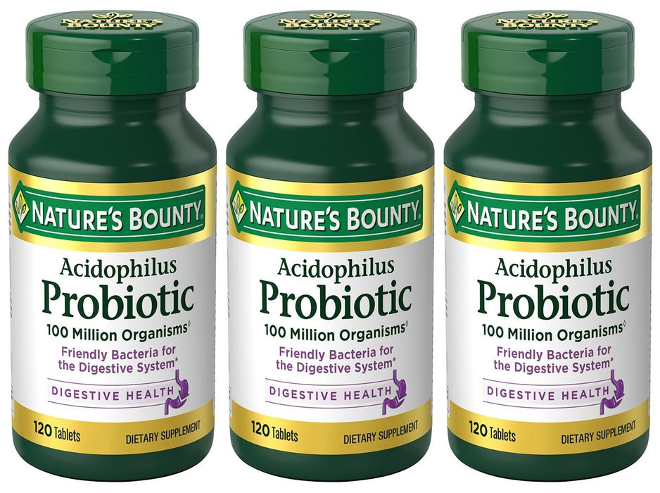 Nature's Bounty Probiotic Acidophilus, 360 Tablets (3 X 120 Count Bottles),, 360 Count ()