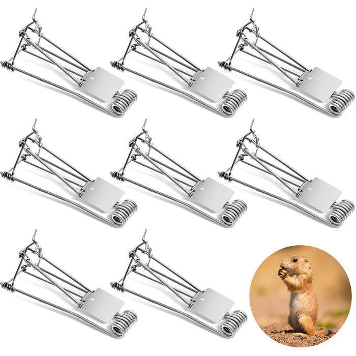 Qualirey 8 Pcs Outdoor Gopher Trap Easy Set Mole Trap Weather Resistant Gopher Killer Vole Trap for Lawn Garden Farm (Silver)