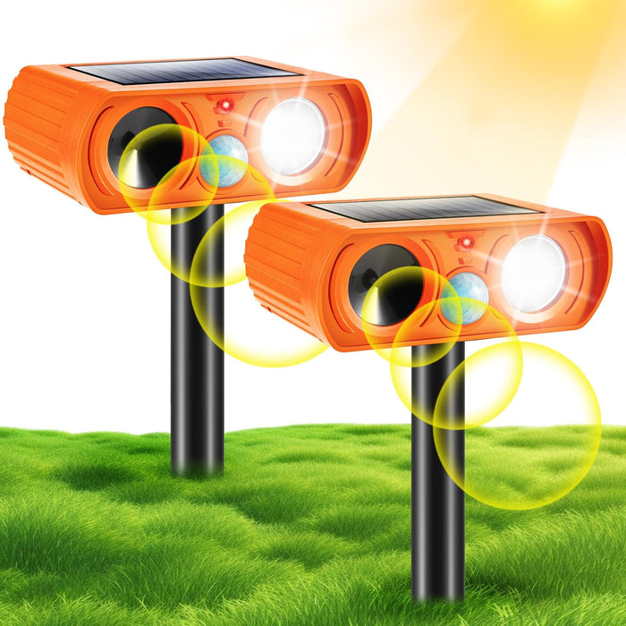 2PcsUltrasonic Animal Repellent Outdoor Solar Animal Repeller Waterproof with Motion Detection&Strobe Flashing Light Sensor forCat,Deer,Skunk Repellent Devices Deterrent for Yard,Garden,Farm